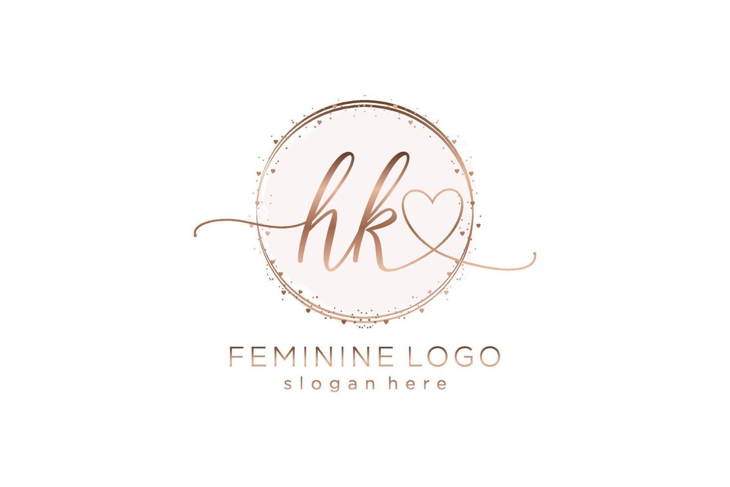 Initial HK handwriting logo with circle template vector logo of initial wedding, fashion, floral and botanical with creative template.