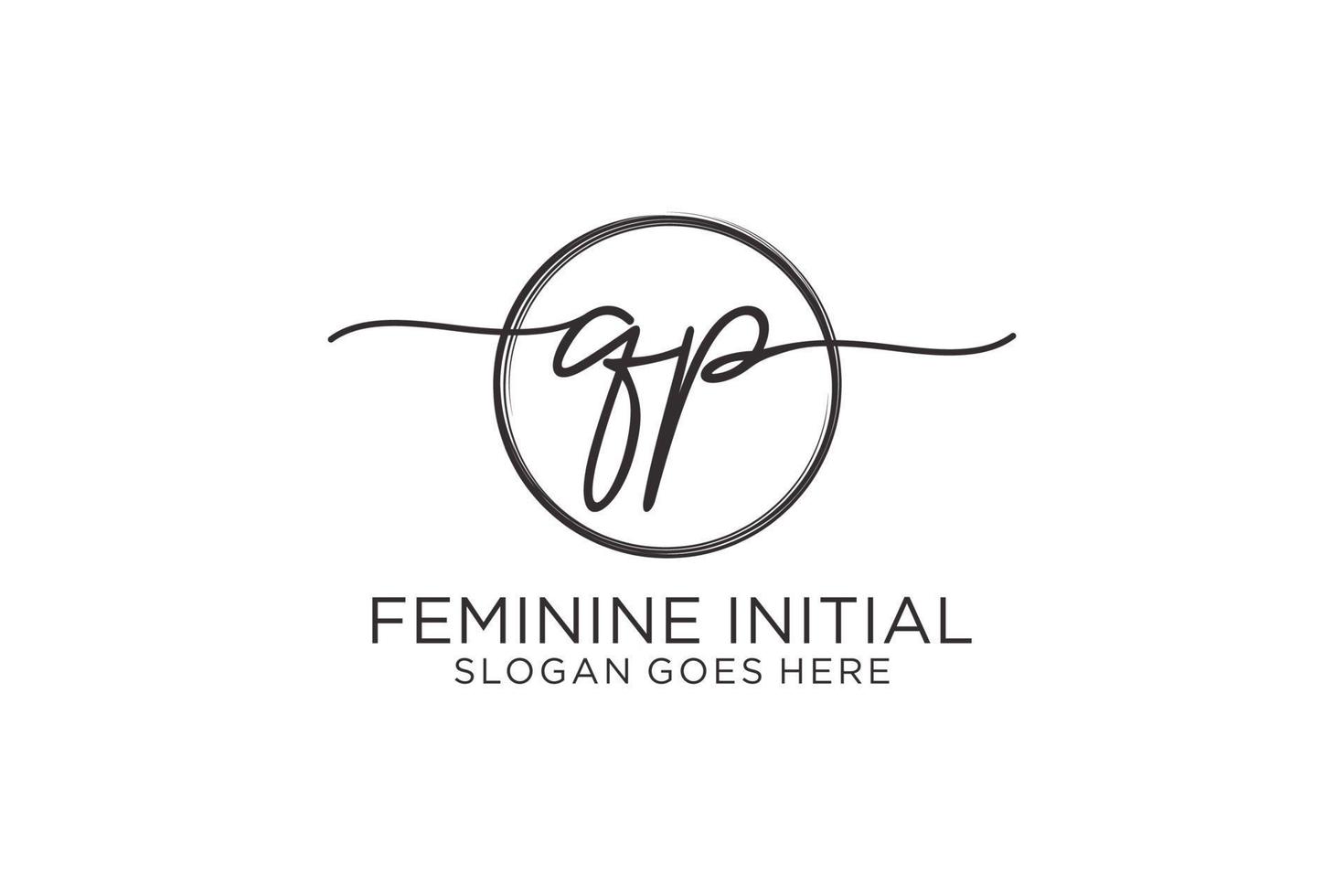 Initial QP handwriting logo with circle template vector logo of initial signature, wedding, fashion, floral and botanical with creative template.