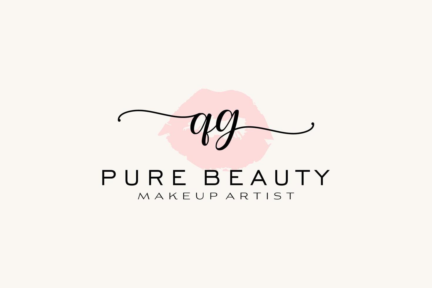 Initial QG Watercolor Lips Premade Logo Design, Logo for Makeup Artist Business Branding, Blush Beauty Boutique Logo Design, Calligraphy Logo with creative template. vector