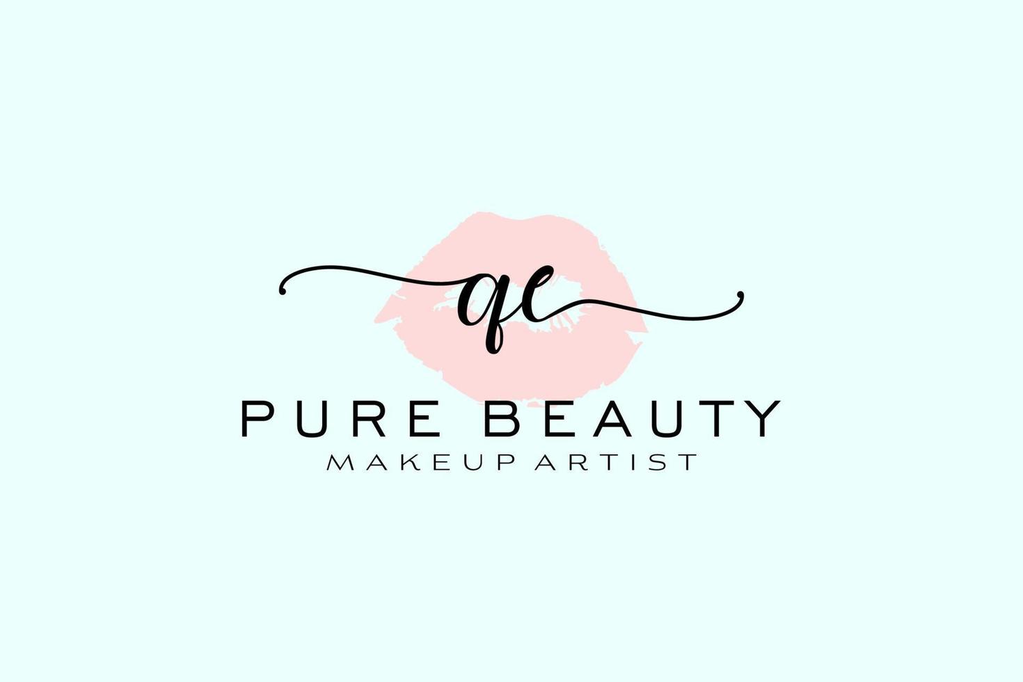 Initial QE Watercolor Lips Premade Logo Design, Logo for Makeup Artist Business Branding, Blush Beauty Boutique Logo Design, Calligraphy Logo with creative template. vector