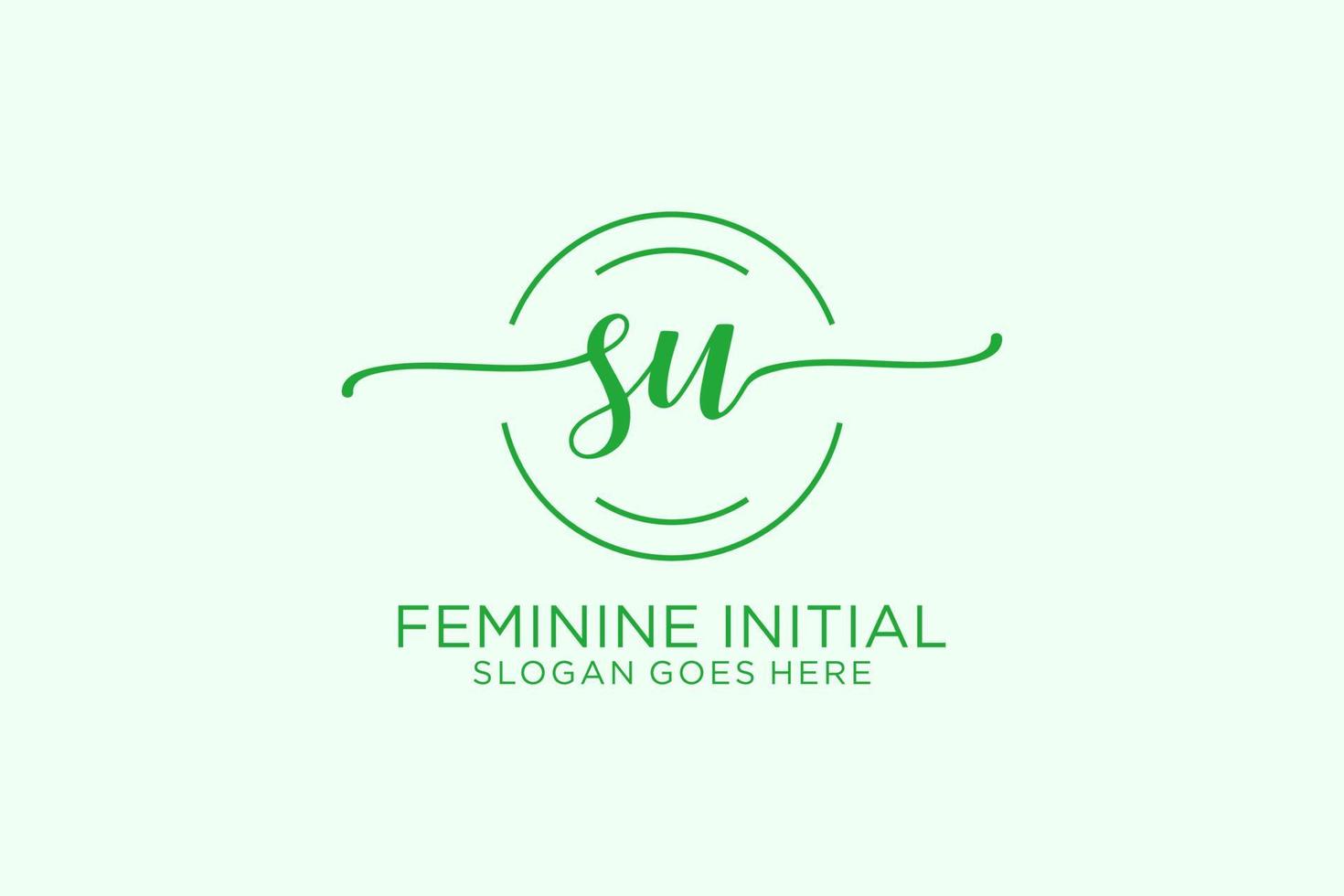 Initial SU beauty monogram and elegant logo design handwriting logo of initial signature, wedding, fashion, floral and botanical with creative template. vector