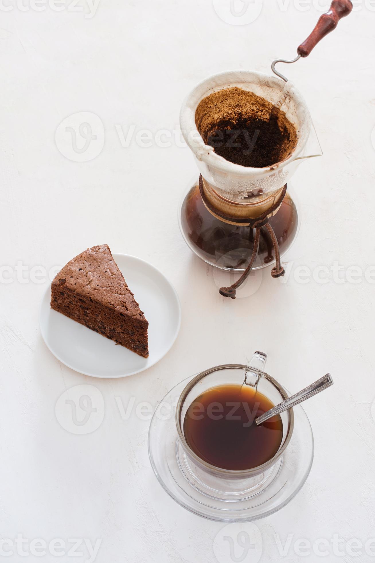 Drip coffee dripper and drip ground coffee with glass drip pot, cup and
