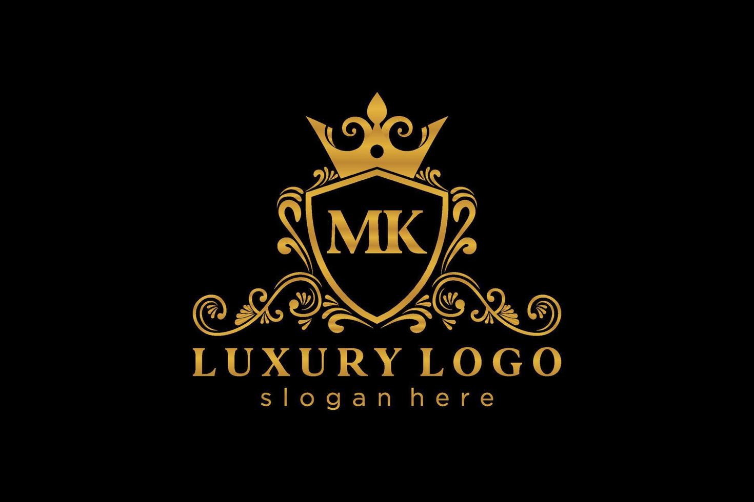 Initial MK Letter Royal Luxury Logo template in vector art for Restaurant, Royalty, Boutique, Cafe, Hotel, Heraldic, Jewelry, Fashion and other vector illustration.