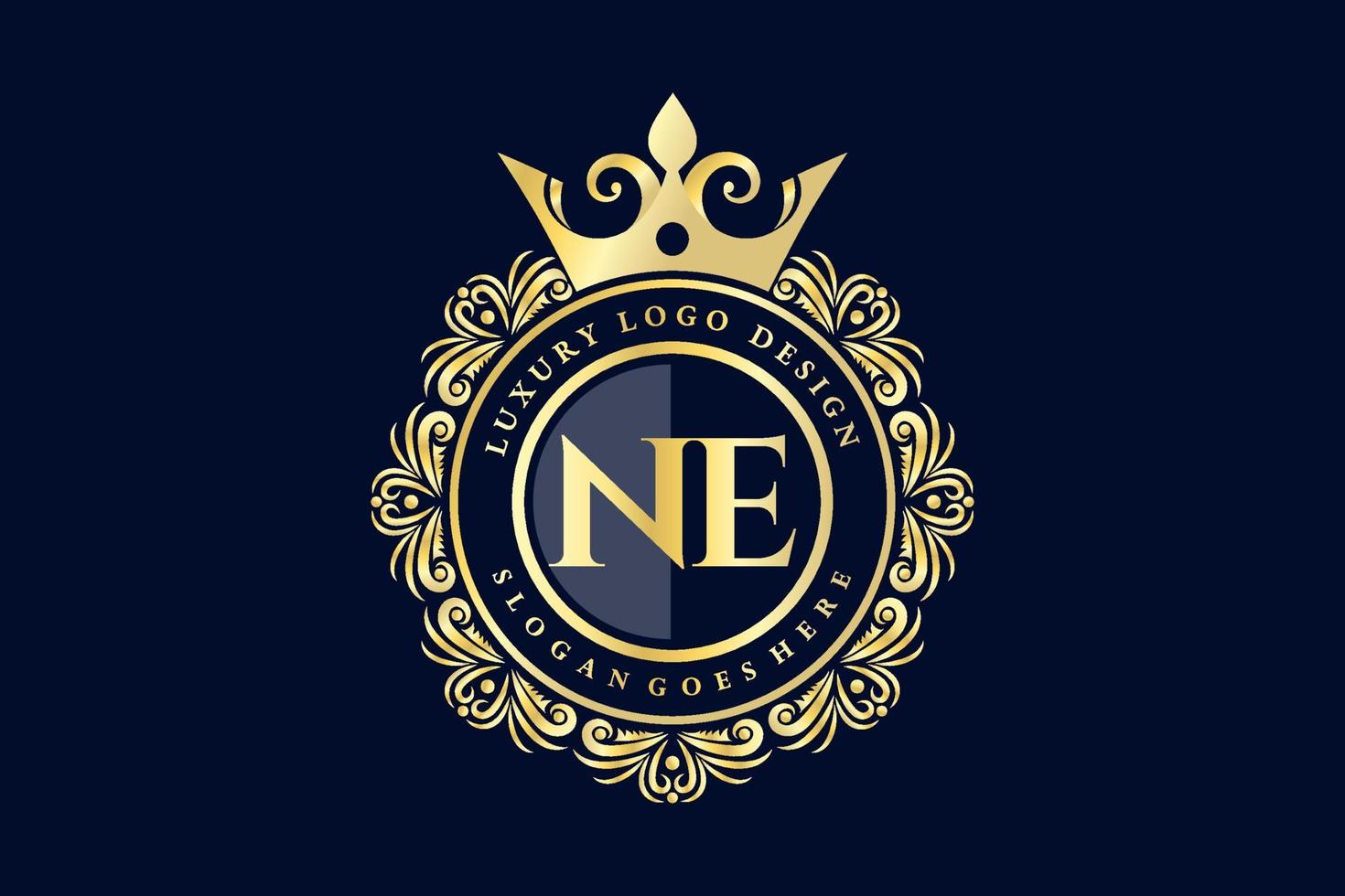 NE Initial Letter Gold calligraphic feminine floral hand drawn heraldic monogram antique vintage style luxury logo design Premium Vector