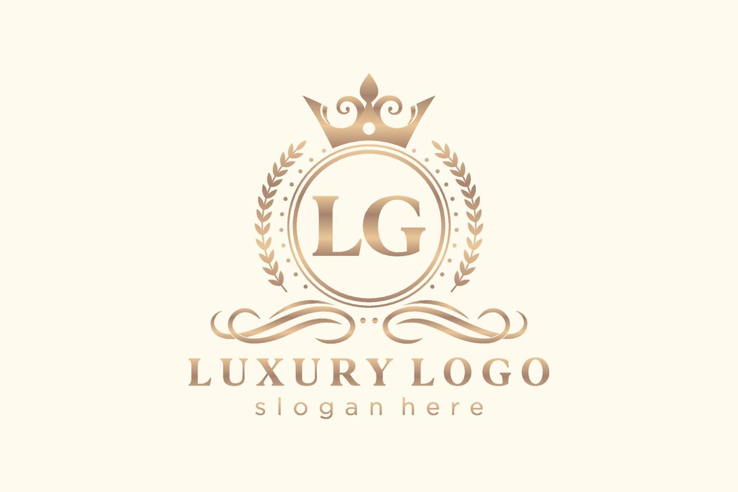 Initial LG Letter Royal Luxury Logo template in vector art for Restaurant, Royalty, Boutique, Cafe, Hotel, Heraldic, Jewelry, Fashion and other vector illustration.