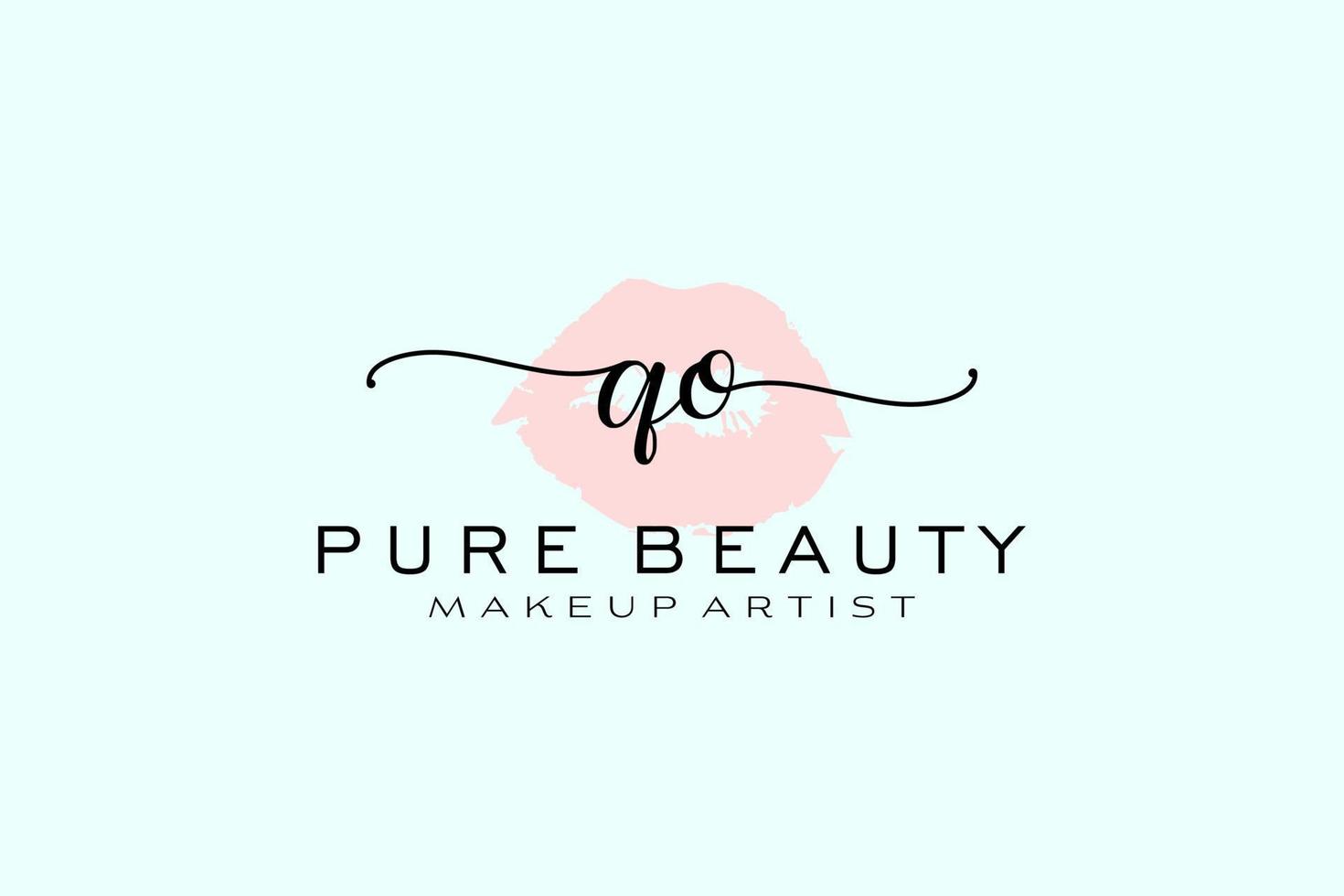 Initial QO Watercolor Lips Premade Logo Design, Logo for Makeup Artist Business Branding, Blush Beauty Boutique Logo Design, Calligraphy Logo with creative template. vector