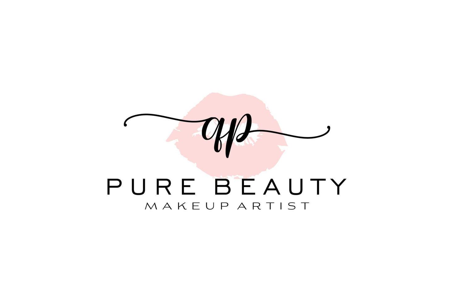 Initial QP Watercolor Lips Premade Logo Design, Logo for Makeup Artist Business Branding, Blush Beauty Boutique Logo Design, Calligraphy Logo with creative template. vector