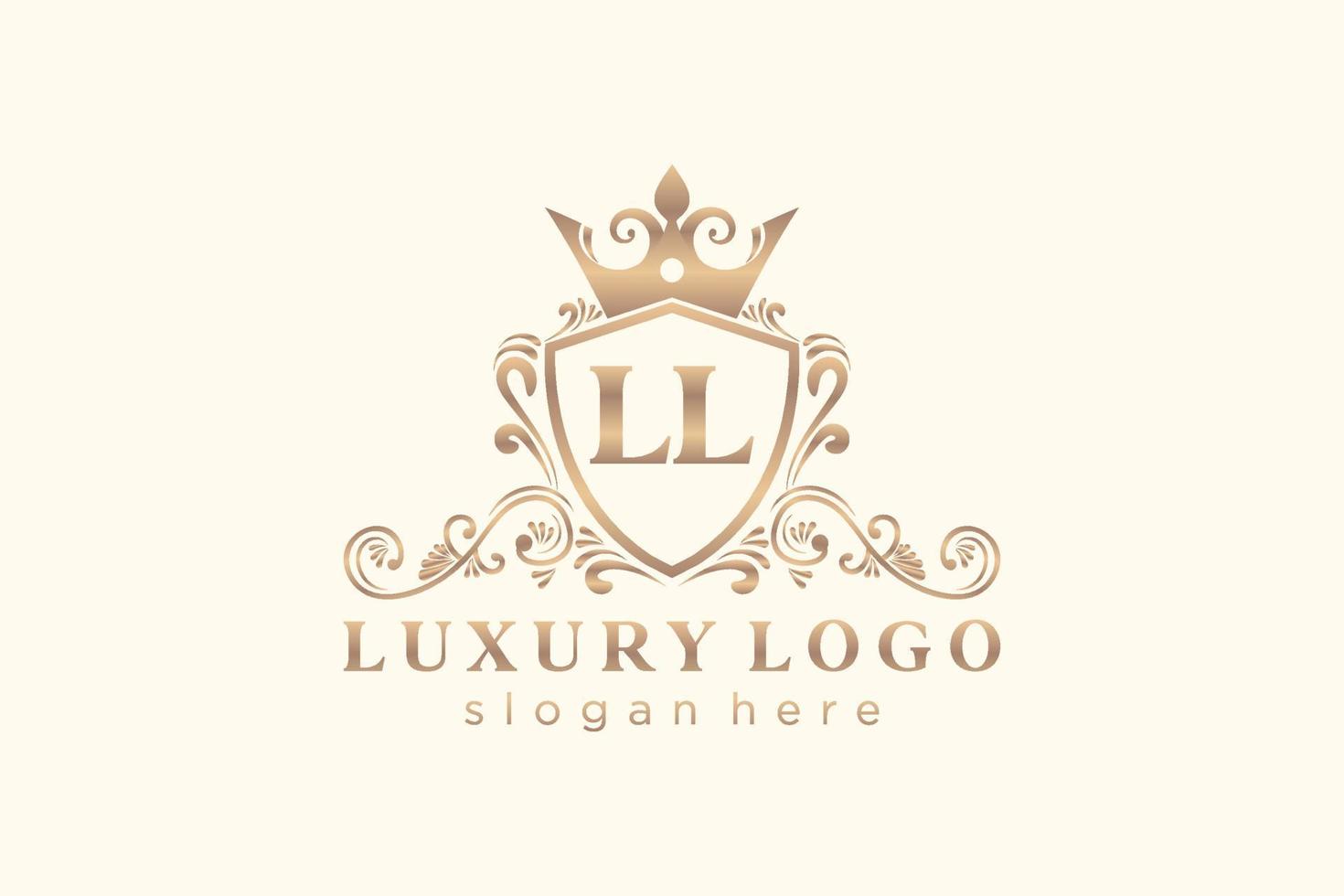 Initial LL Letter Royal Luxury Logo template in vector art for Restaurant, Royalty, Boutique, Cafe, Hotel, Heraldic, Jewelry, Fashion and other vector illustration.