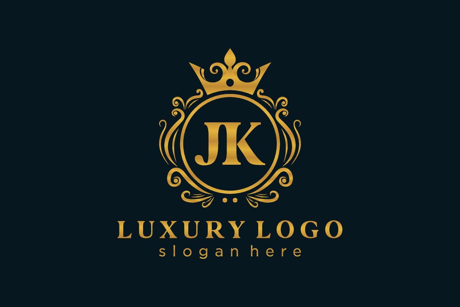 Initial JK Letter Royal Luxury Logo template in vector art for Restaurant, Royalty, Boutique, Cafe, Hotel, Heraldic, Jewelry, Fashion and other vector illustration.