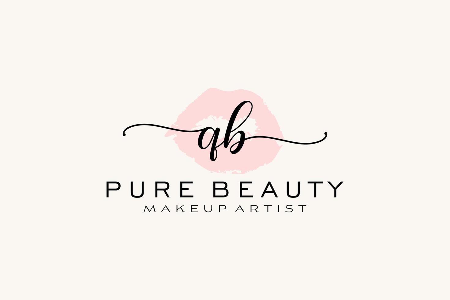 Initial QB Watercolor Lips Premade Logo Design, Logo for Makeup Artist Business Branding, Blush Beauty Boutique Logo Design, Calligraphy Logo with creative template. vector