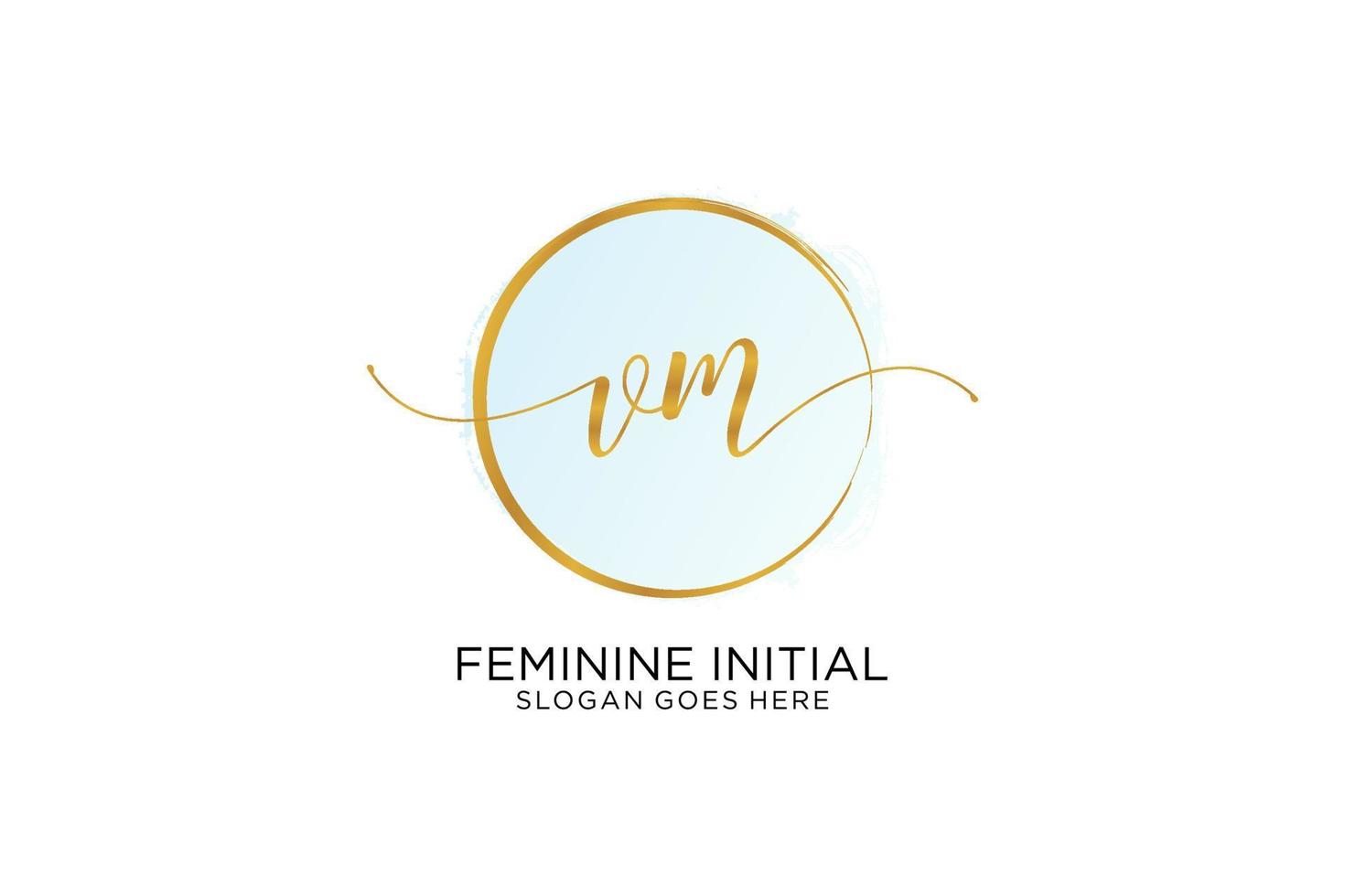 Initial VM handwriting logo with circle template vector signature, wedding, fashion, floral and botanical with creative template.