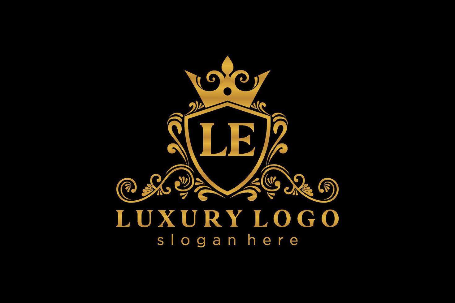 Initial LE Letter Royal Luxury Logo template in vector art for Restaurant, Royalty, Boutique, Cafe, Hotel, Heraldic, Jewelry, Fashion and other vector illustration.