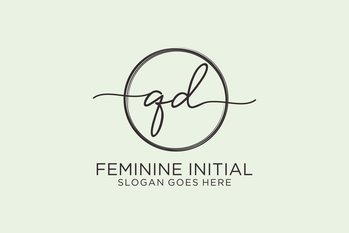 Initial QD handwriting logo with circle template vector logo of initial signature, wedding, fashion, floral and botanical with creative template.