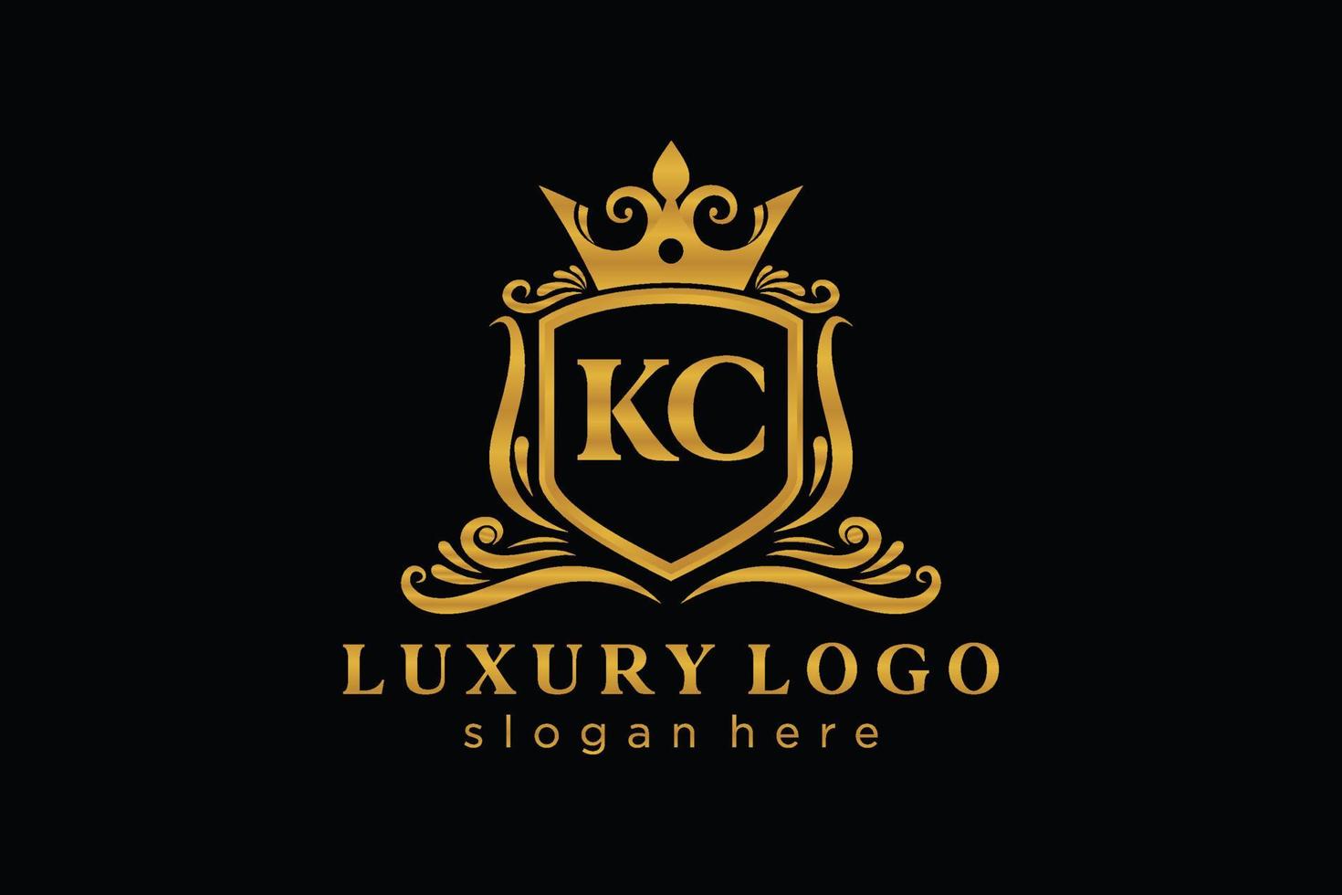 Initial KC Letter Royal Luxury Logo template in vector art for Restaurant, Royalty, Boutique, Cafe, Hotel, Heraldic, Jewelry, Fashion and other vector illustration.