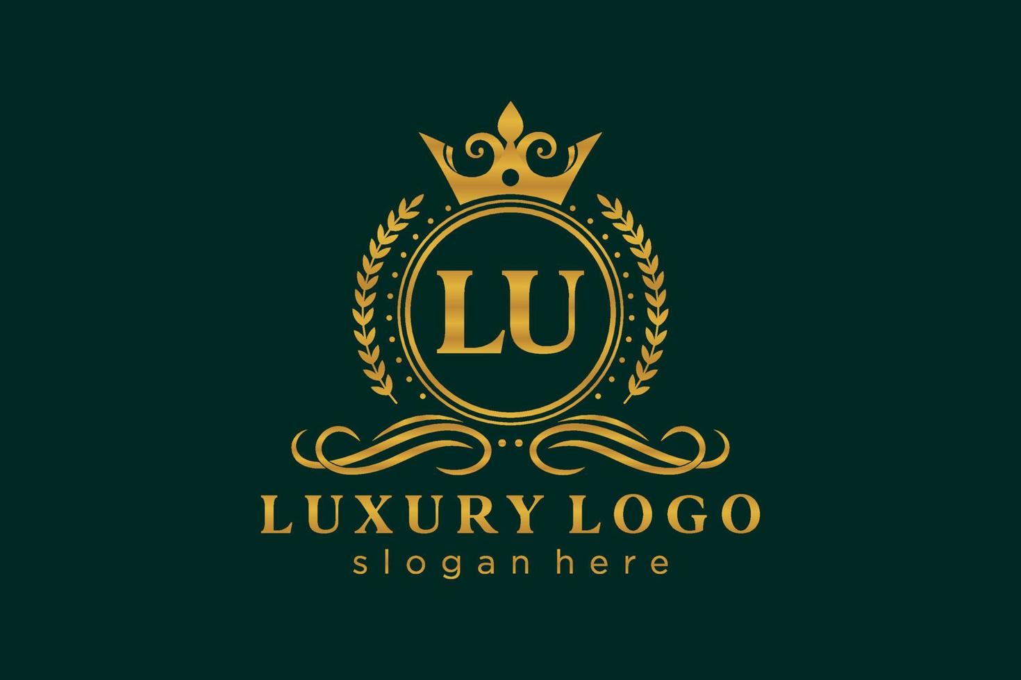 plantilla de logotipo de lujo real de letra lu inicial en arte vectorial para restaurante, realeza, boutique, cafetería, hotel, heráldica, joyería, moda y otras ilustraciones vectoriales. vector