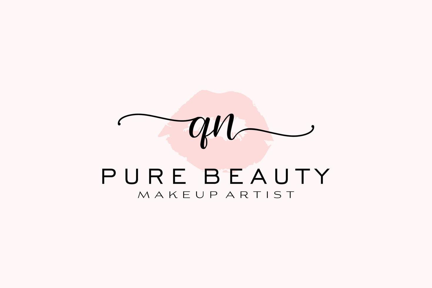 Initial QN Watercolor Lips Premade Logo Design, Logo for Makeup Artist Business Branding, Blush Beauty Boutique Logo Design, Calligraphy Logo with creative template. vector