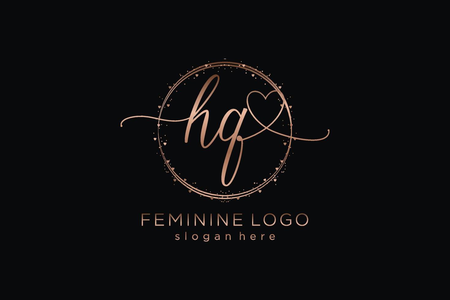 Initial HQ handwriting logo with circle template vector logo of initial wedding, fashion, floral and botanical with creative template.