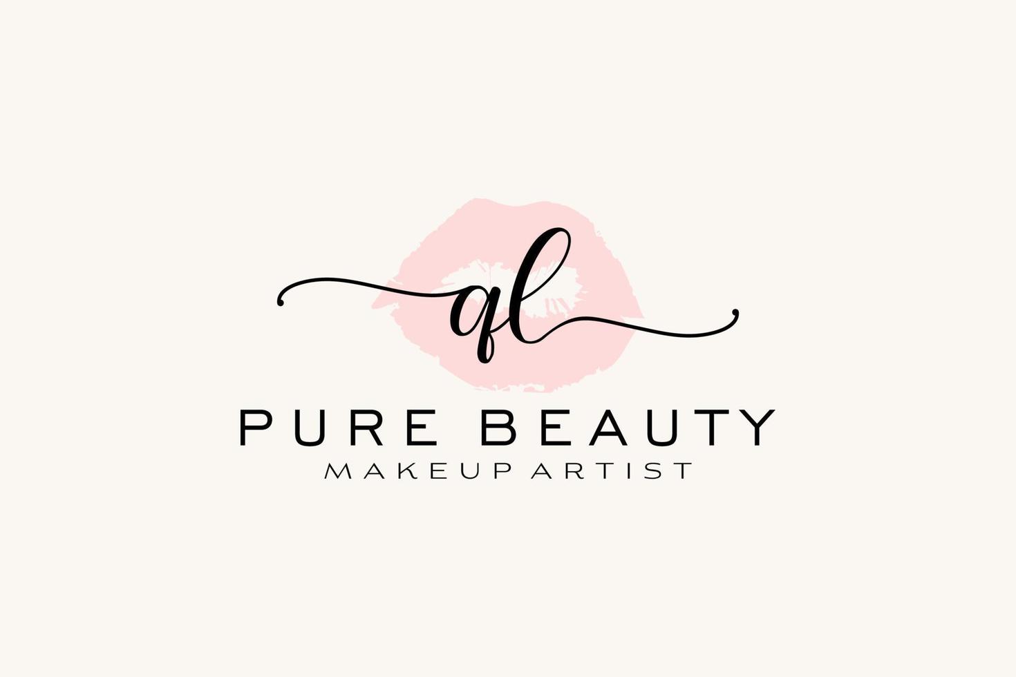 Initial QL Watercolor Lips Premade Logo Design, Logo for Makeup Artist Business Branding, Blush Beauty Boutique Logo Design, Calligraphy Logo with creative template. vector