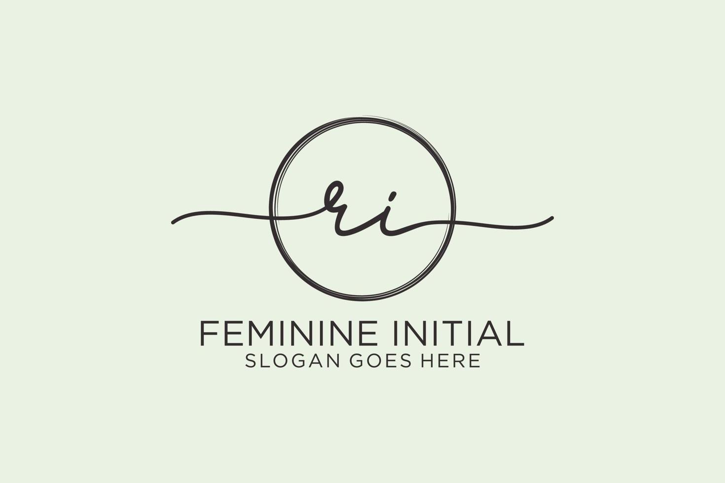 Initial RI handwriting logo with circle template vector logo of initial signature, wedding, fashion, floral and botanical with creative template.