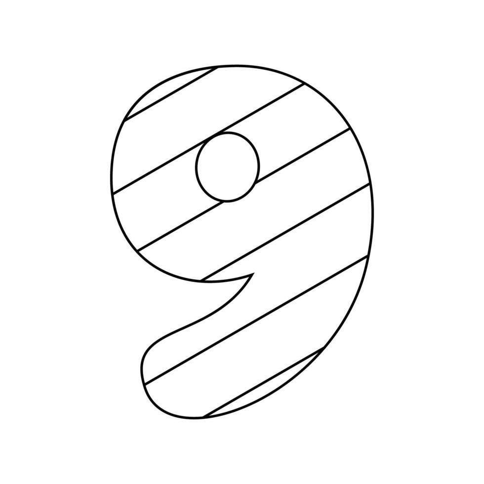 Coloring page with Number 9 for kids vector
