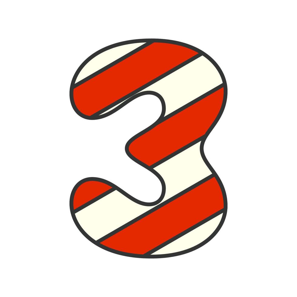 Number 3 Candy Cane, vector illustration