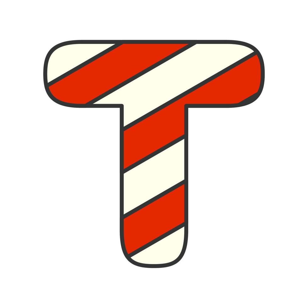Letter T Candy Cane, vector illustration