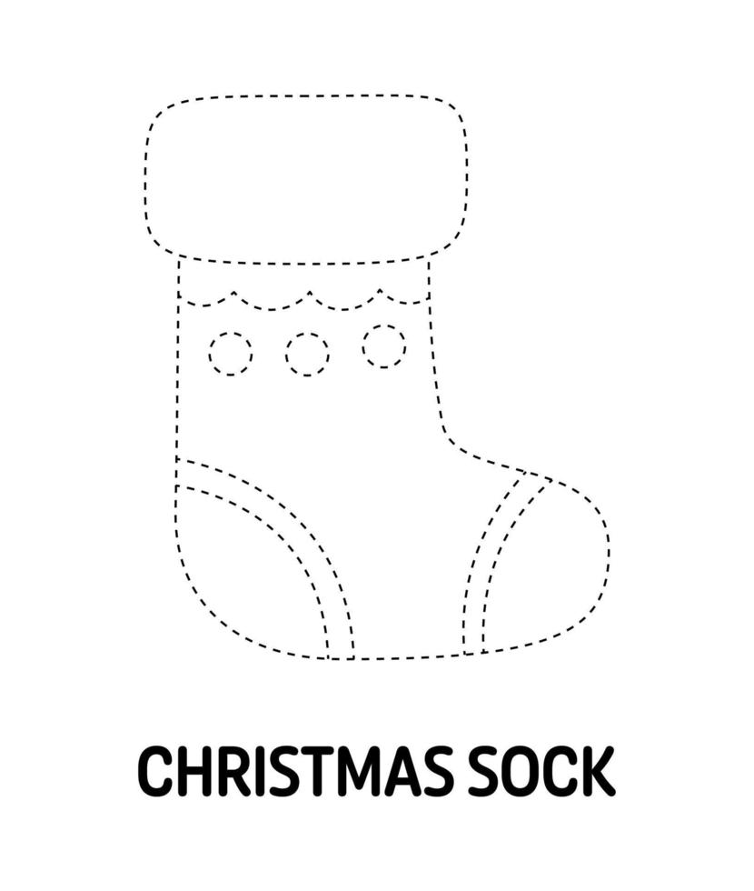 Christmas Sock tracing worksheet for kids vector