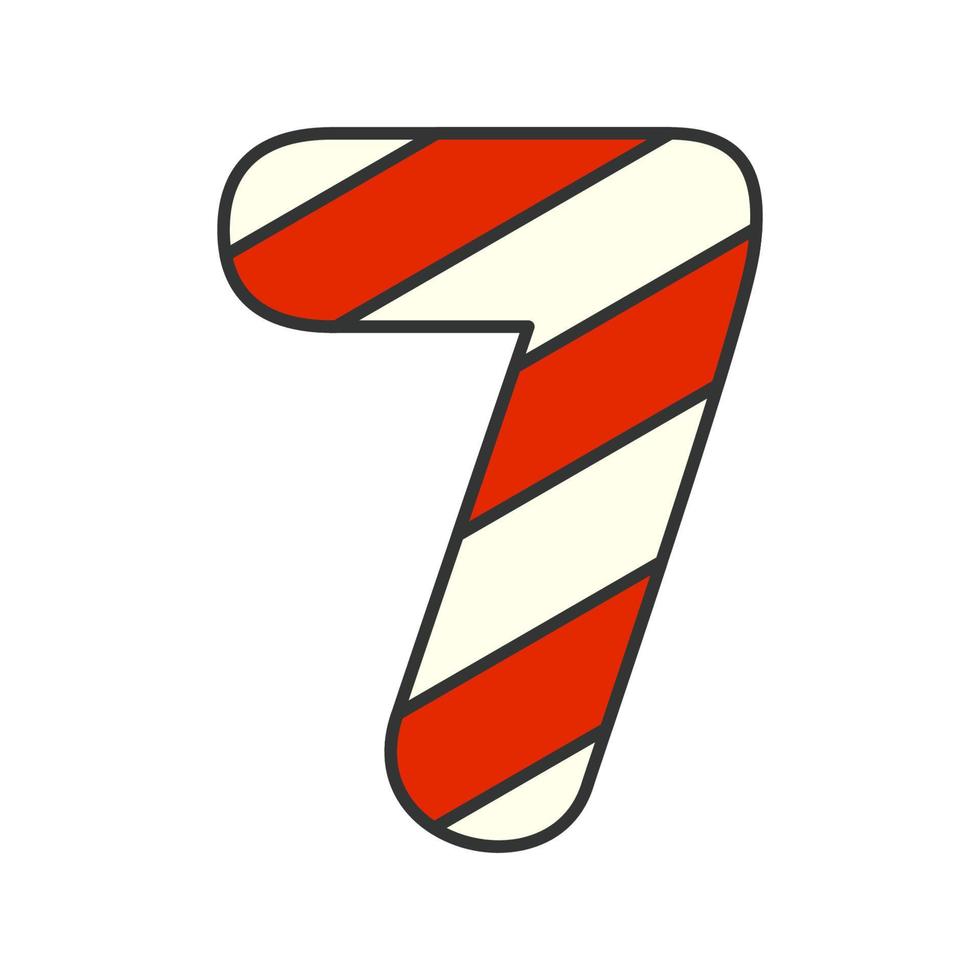 Number 7 Candy Cane, vector illustration
