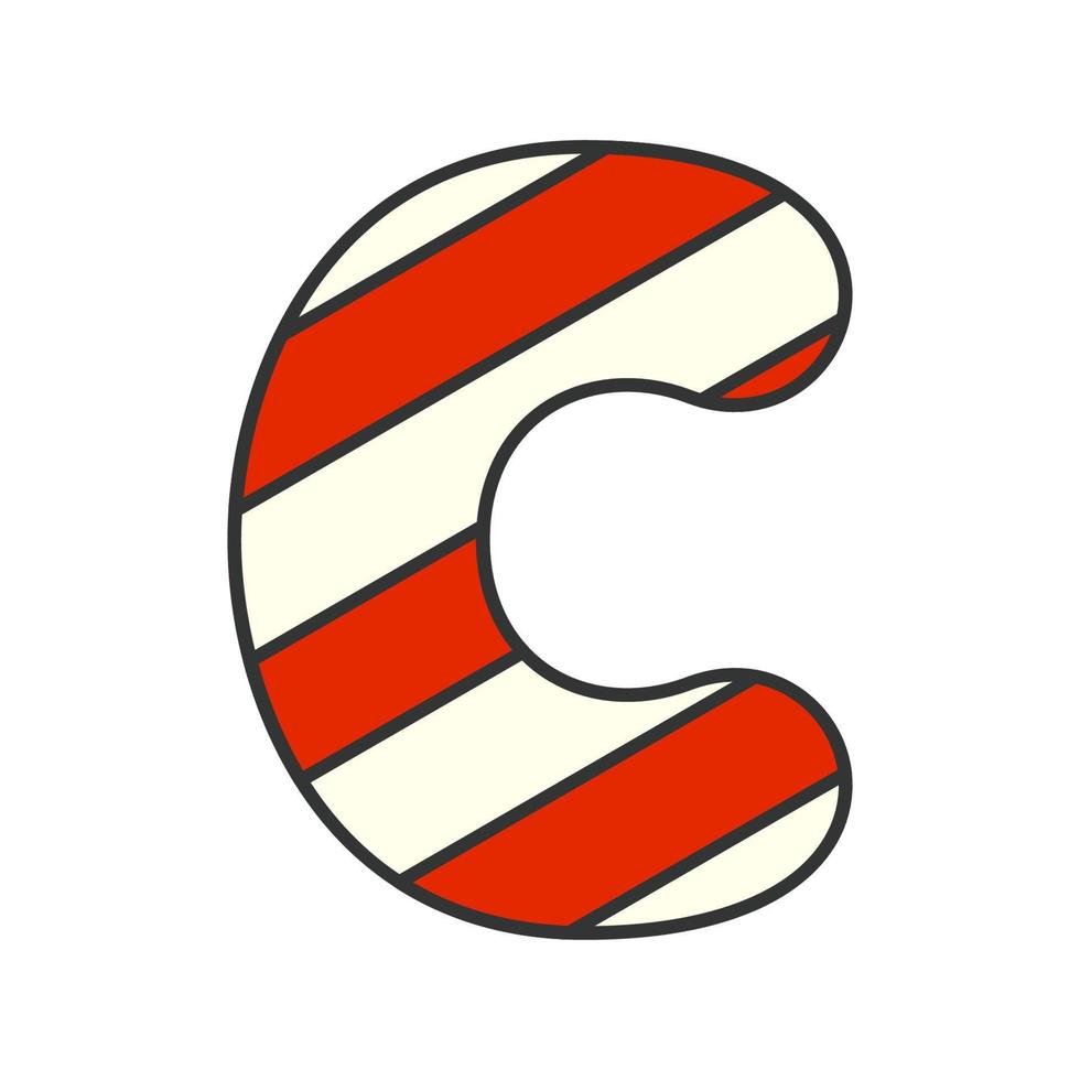 bastón de caramelo de la letra c, ilustración vectorial vector