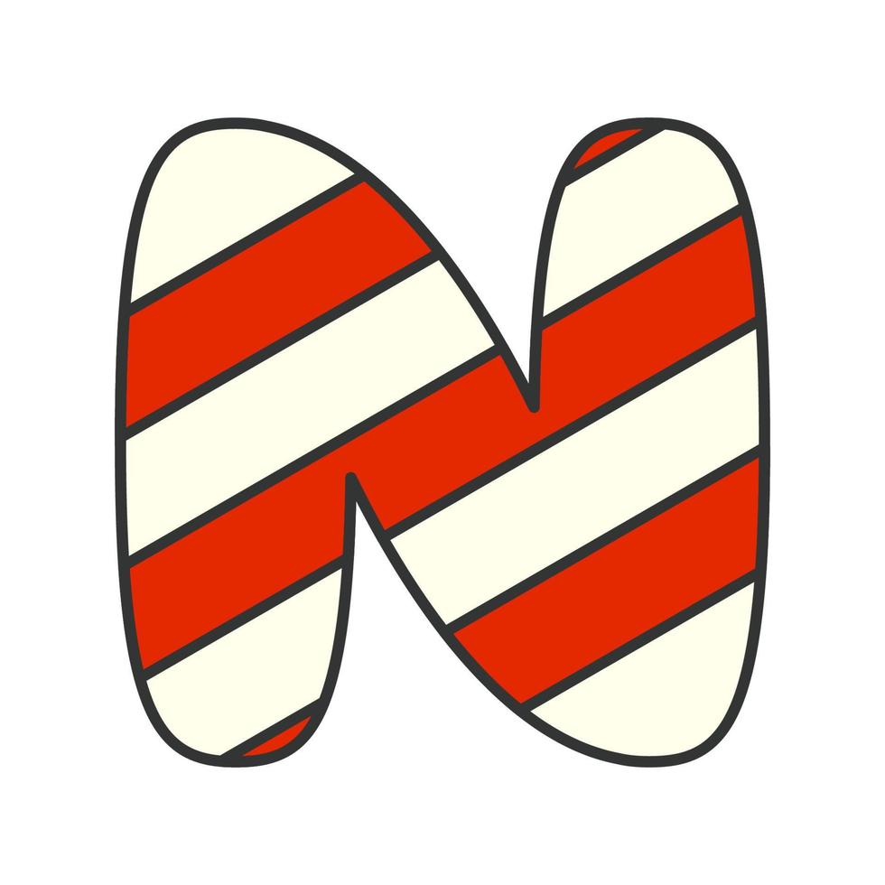 Letter N Candy Cane, vector illustration
