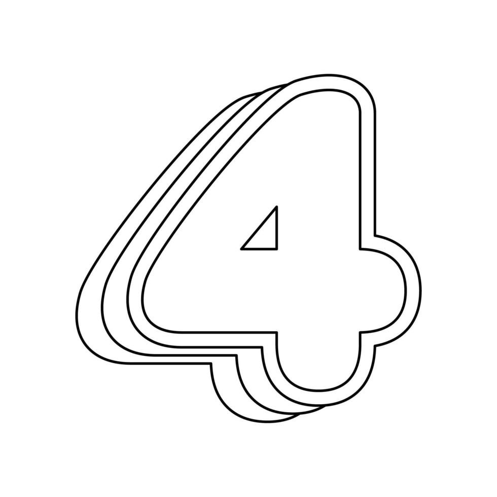 Coloring page with Number 4 for kids vector