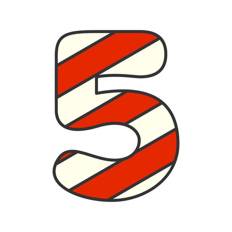 Number 5 Candy Cane, vector illustration