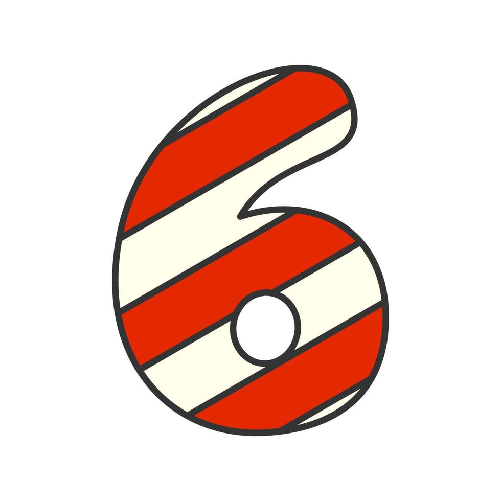 Number 6 Candy Cane, vector illustration