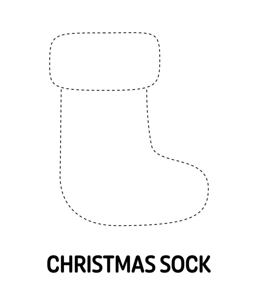 Christmas Sock tracing worksheet for kids vector