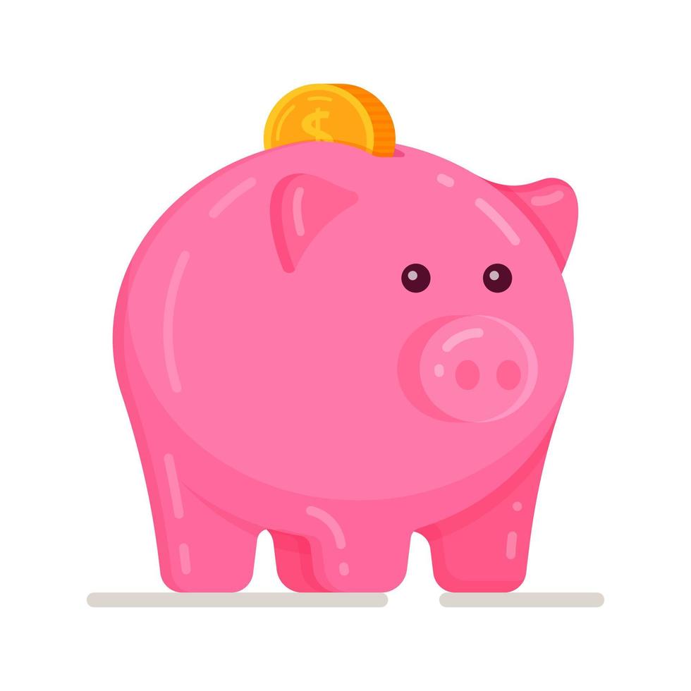 Piggy bank with coin vector illustration. Icon of saving or saving money