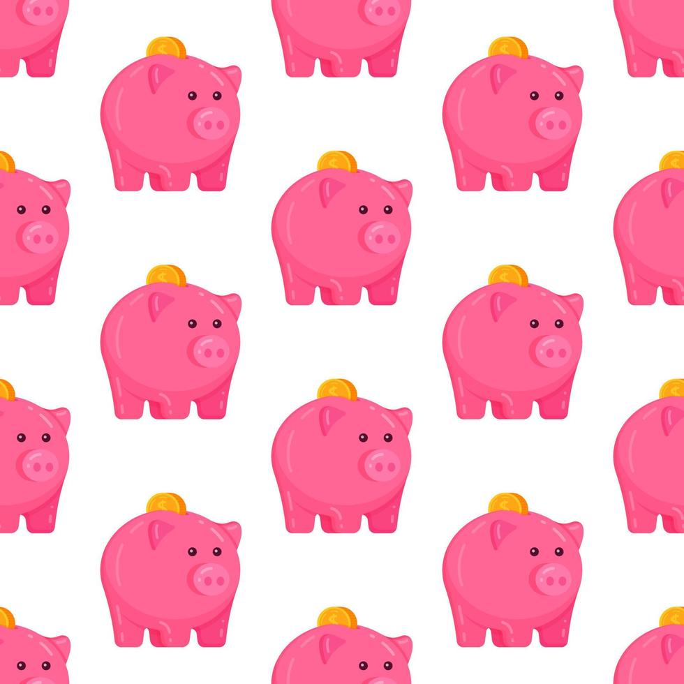 Flat style piggy bank pattern, isolated on white background. vector