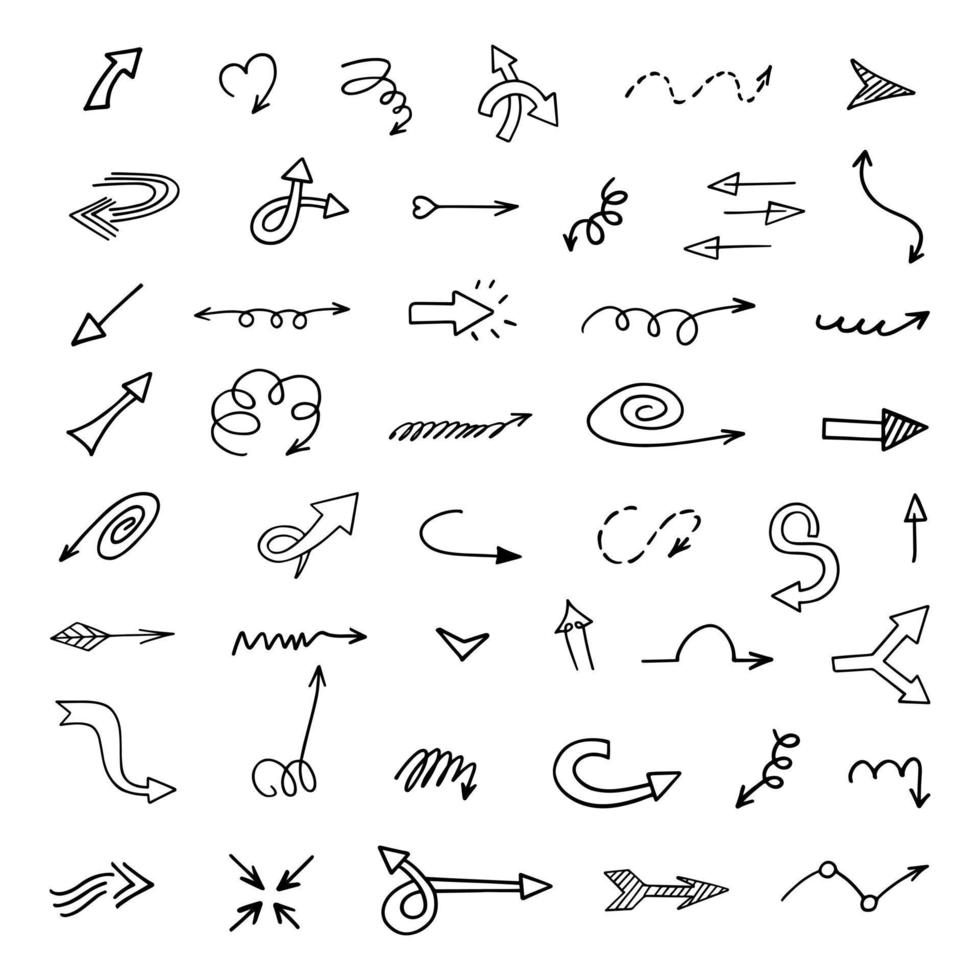 Vector set of hand drawn arrows, elements for presentation