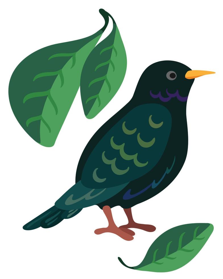 Starling forest bird. Hand drawn vector illustration. Suitable for website, stickers, gift cards, kids products.