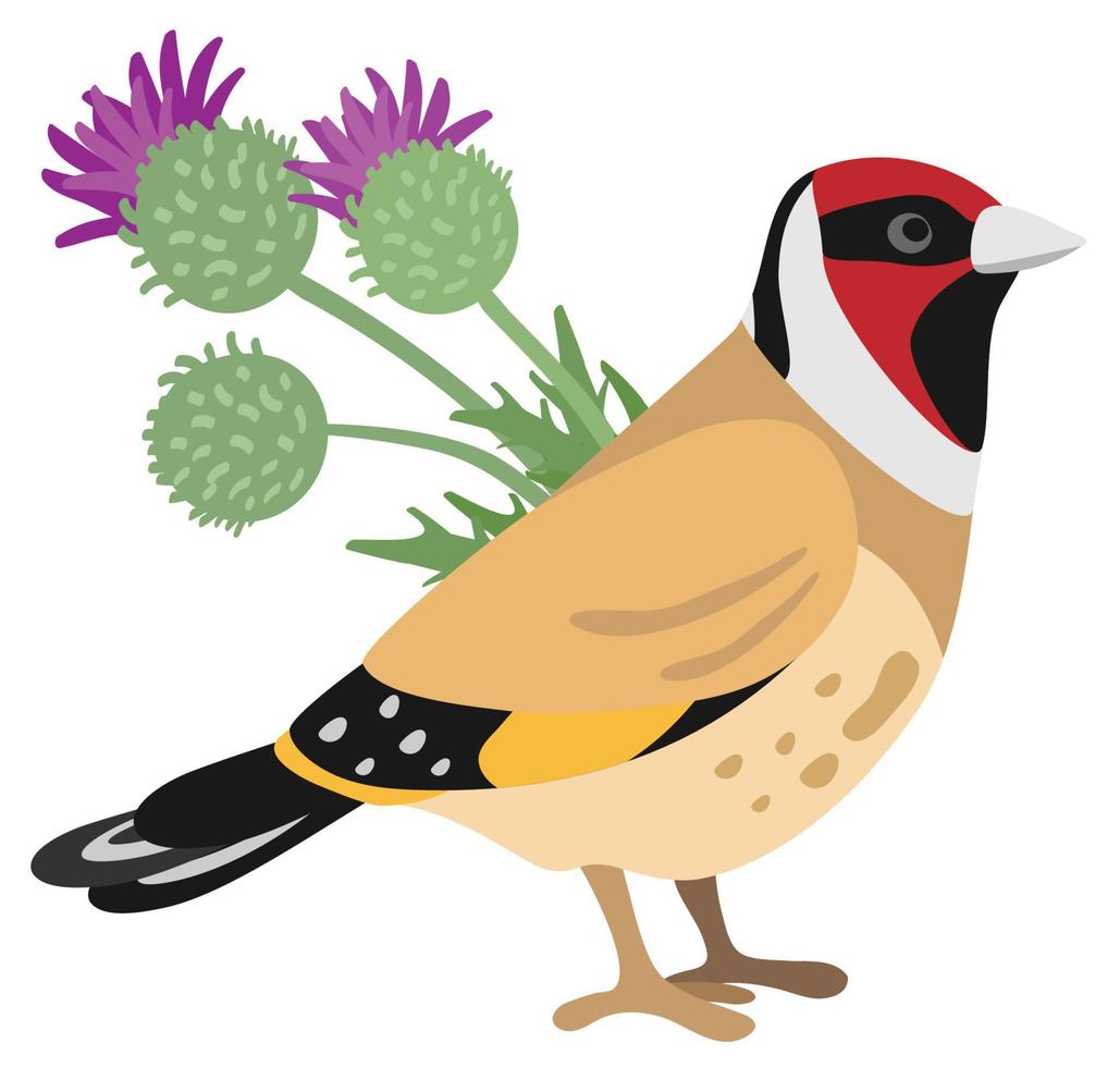 Goldfinch forest bird. Hand drawn vector illustration. Suitable for website, stickers, gift cards, kids products.