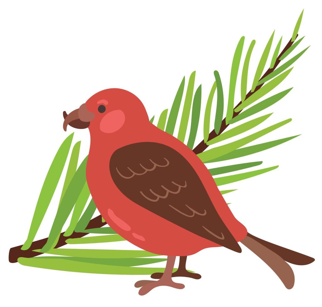 ave del bosque croisbill. ilustración vectorial dibujada a mano. adecuado para sitios web, pegatinas, tarjetas de regalo, productos para niños. vector