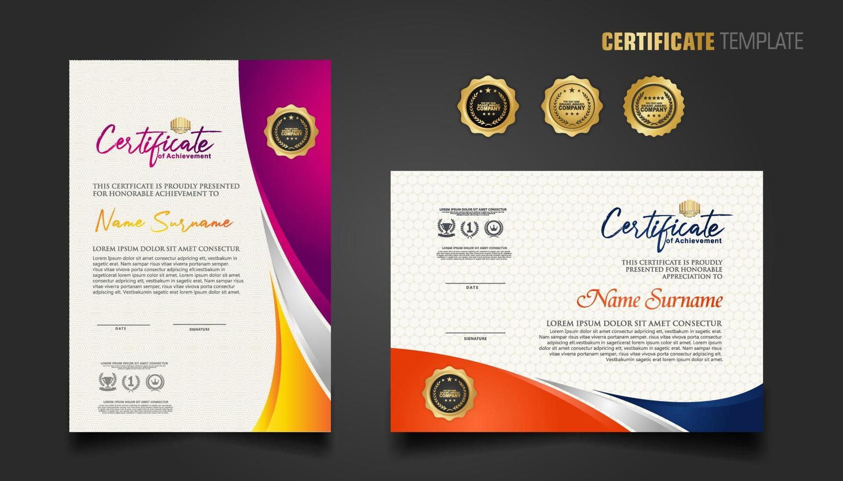 Modern certificate template with beautiful combination color on waving shape background vector