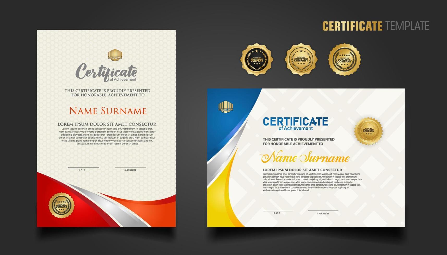 Modern certificate template with beautiful combination color on waving shape background vector