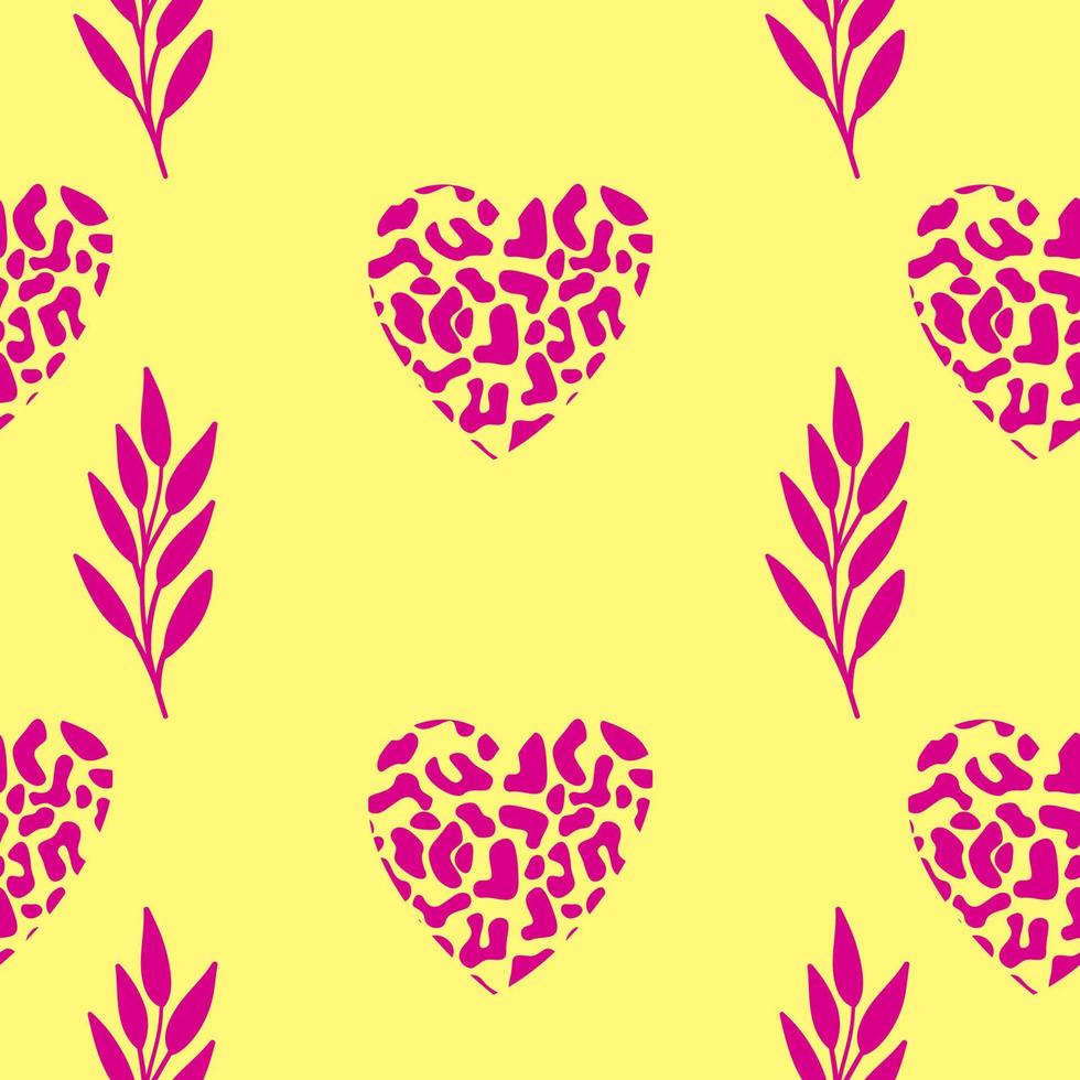 Leopard hearts seamless pattern. Yellow background vector