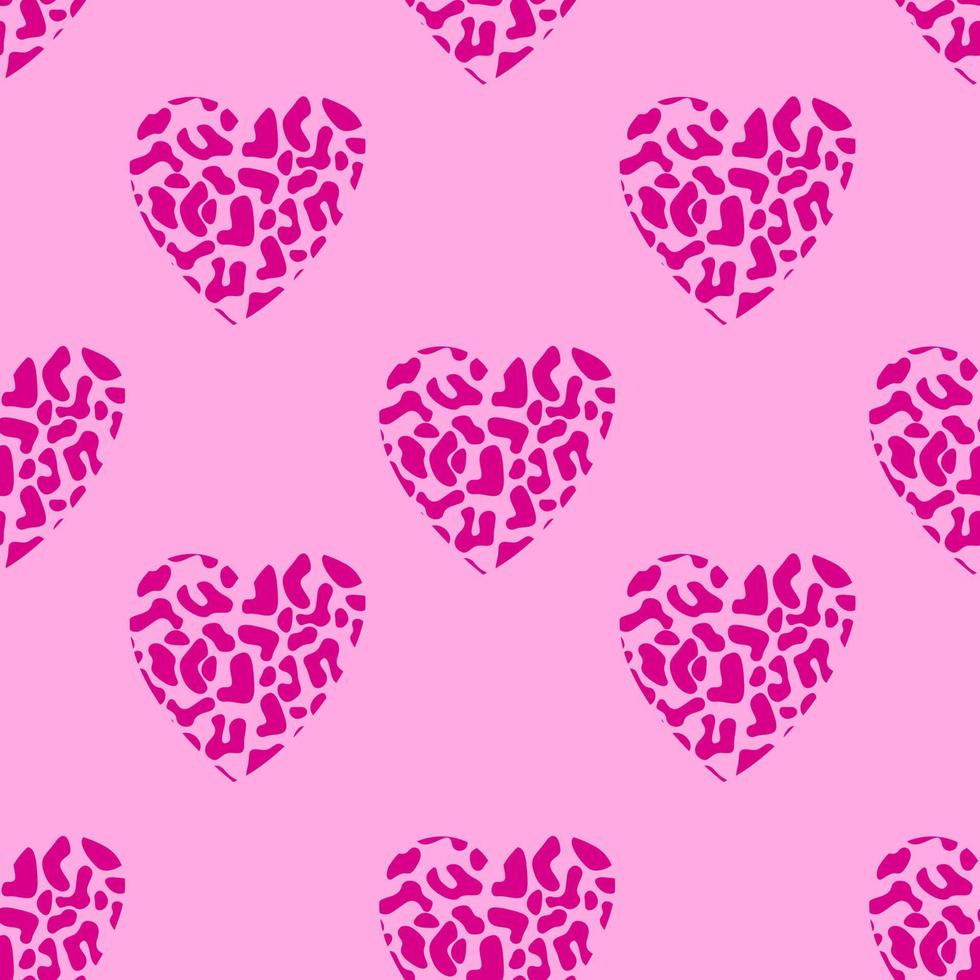 Leopard hearts seamless pattern. Pink background. Valentines Day Pattern vector