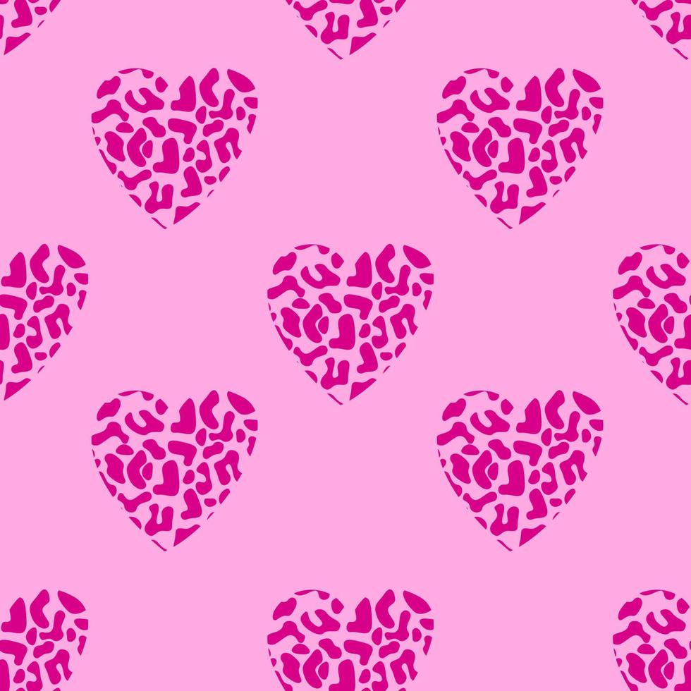 Leopard hearts seamless pattern. Pink background. Valentines Day Pattern vector