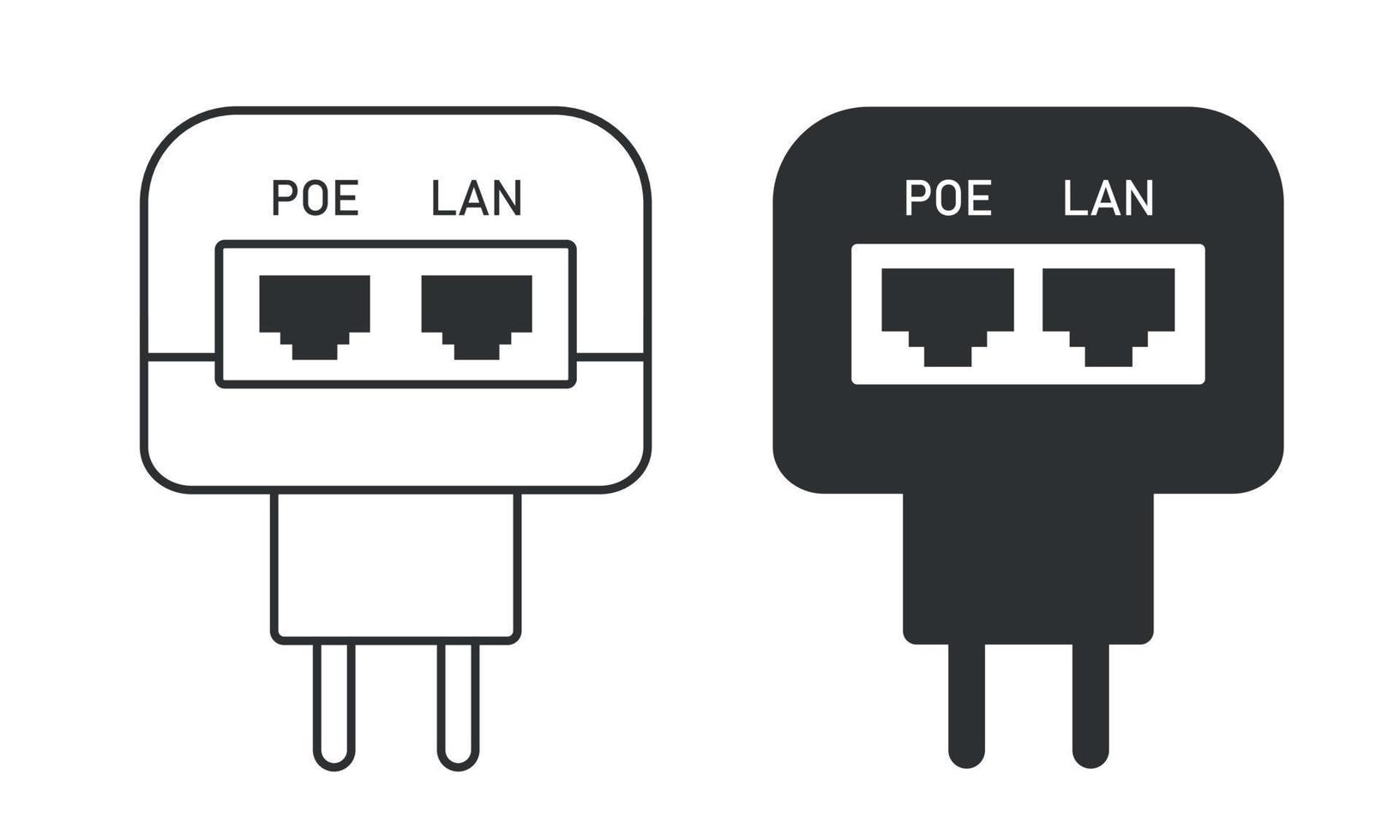 conjunto de aparatos poe. inyector para equipos electrónicos sobre un fondo blanco vector