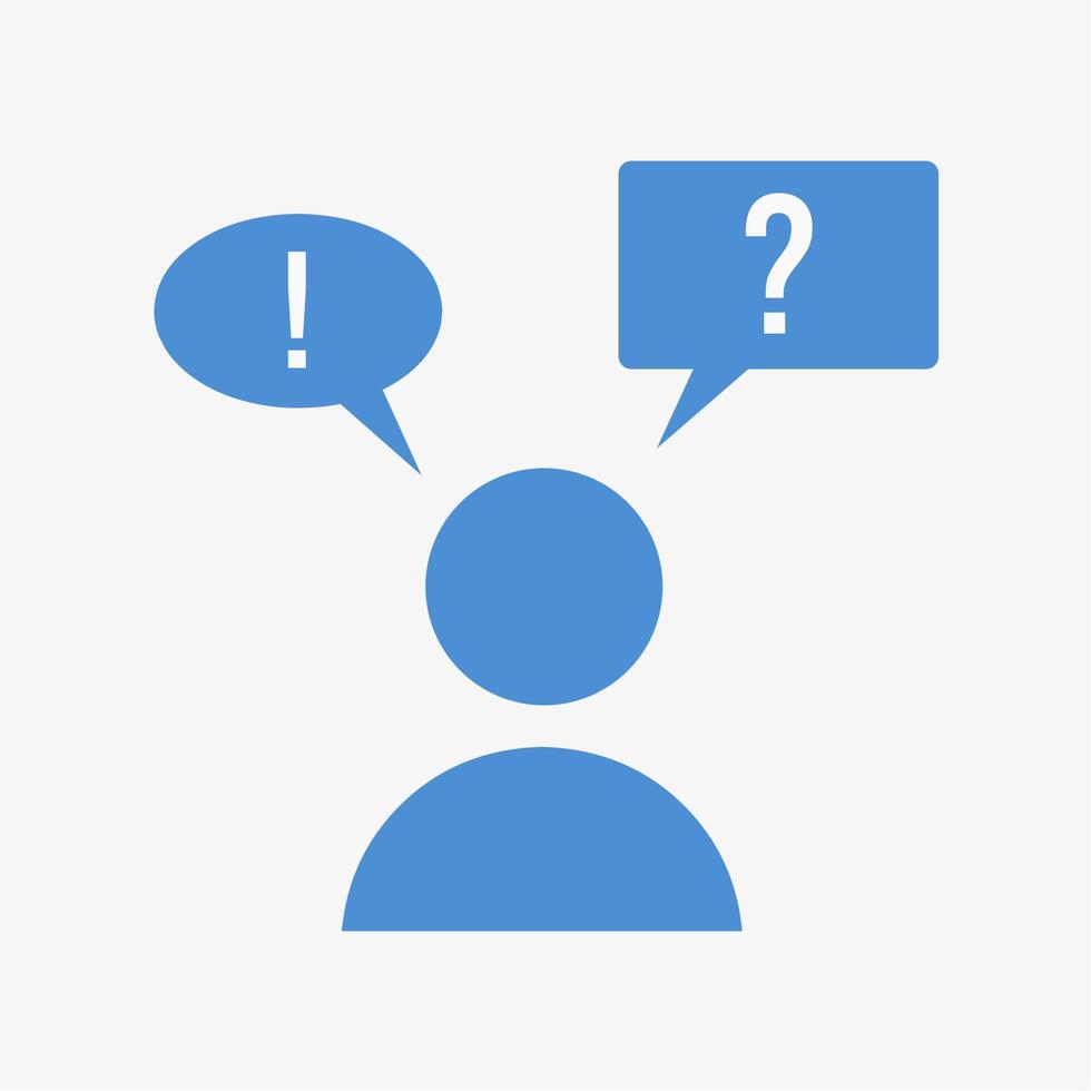 thinking person icon illustration with speech bubble above his head vector