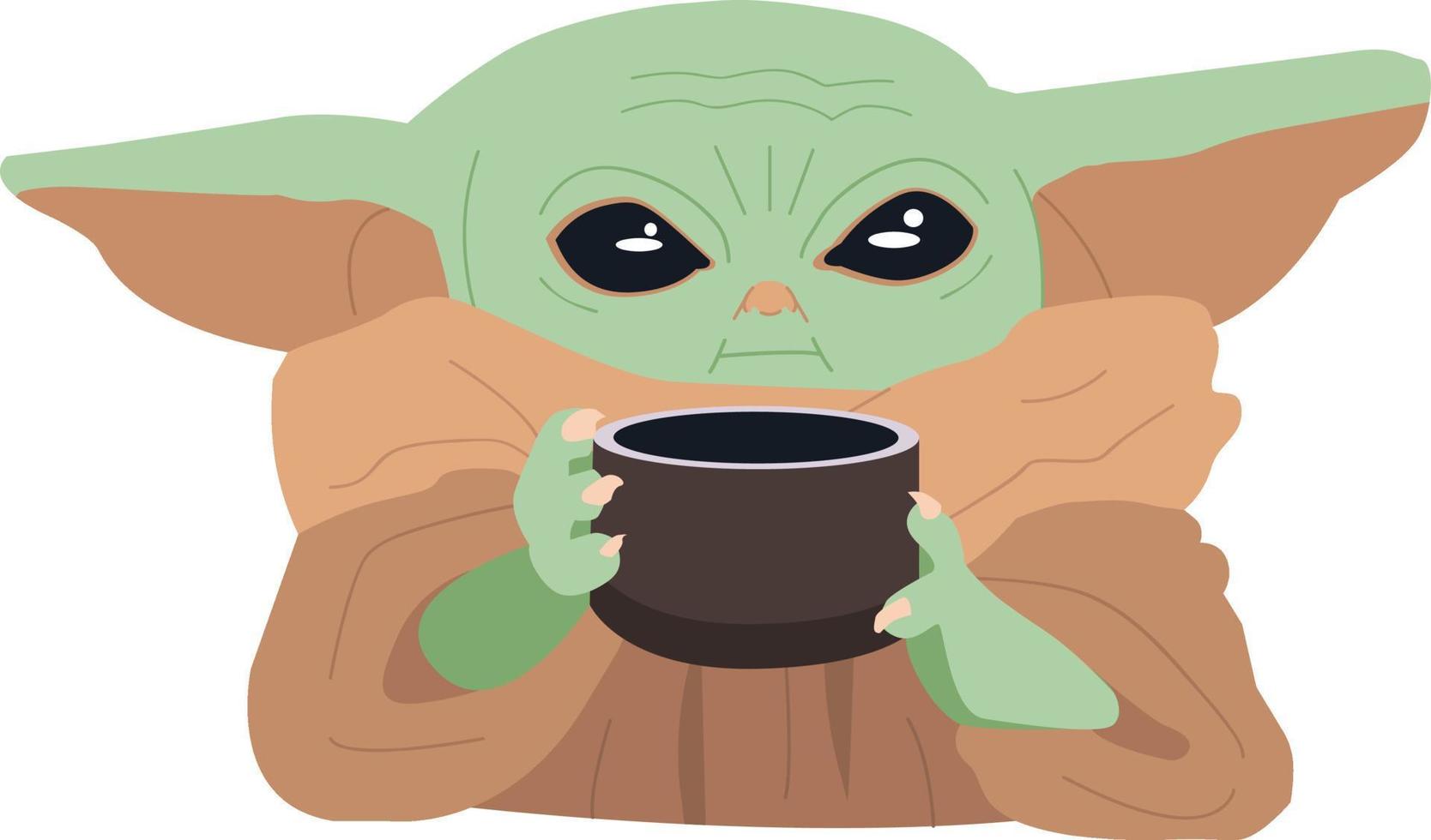 bebe yoda bebiendo sopa meme icono vector