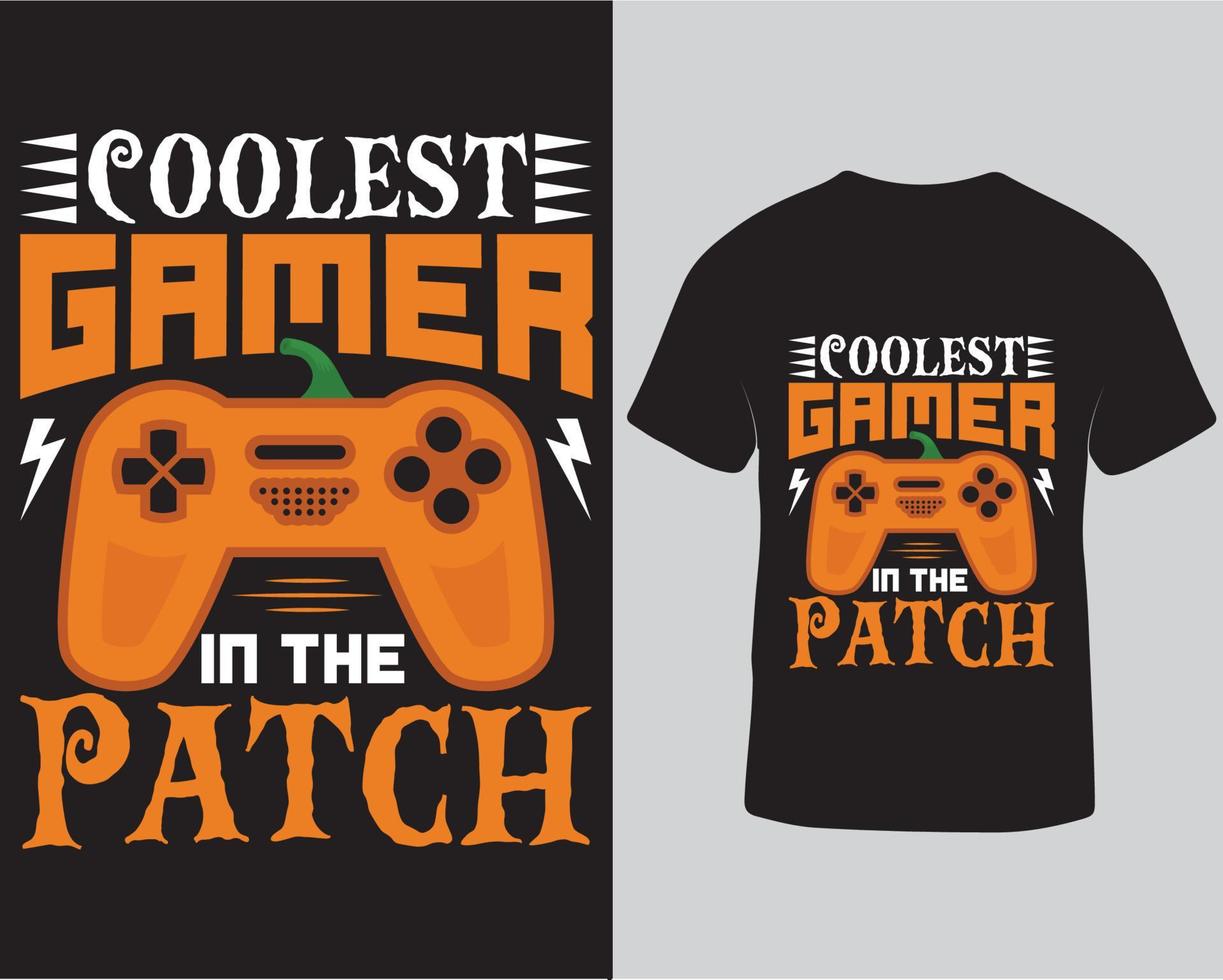 Coolest gamer in the patch halloween tshirt design, Halloween gaming tshirt design template pro download vector