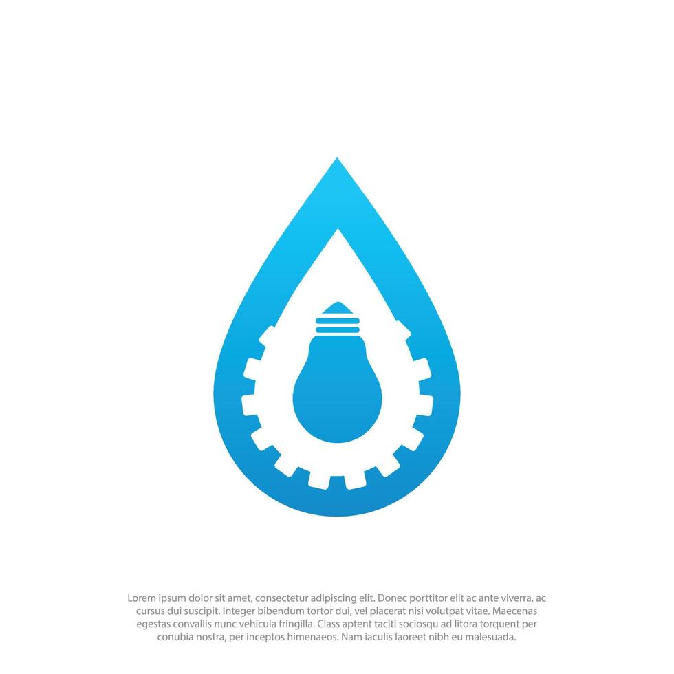 vector de diseño de plantilla de logotipo de bombilla de gota de agua, con engranaje dentro del agua que gotea